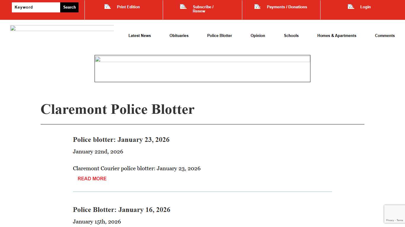 Claremont Police Blotter Claremont COURIER