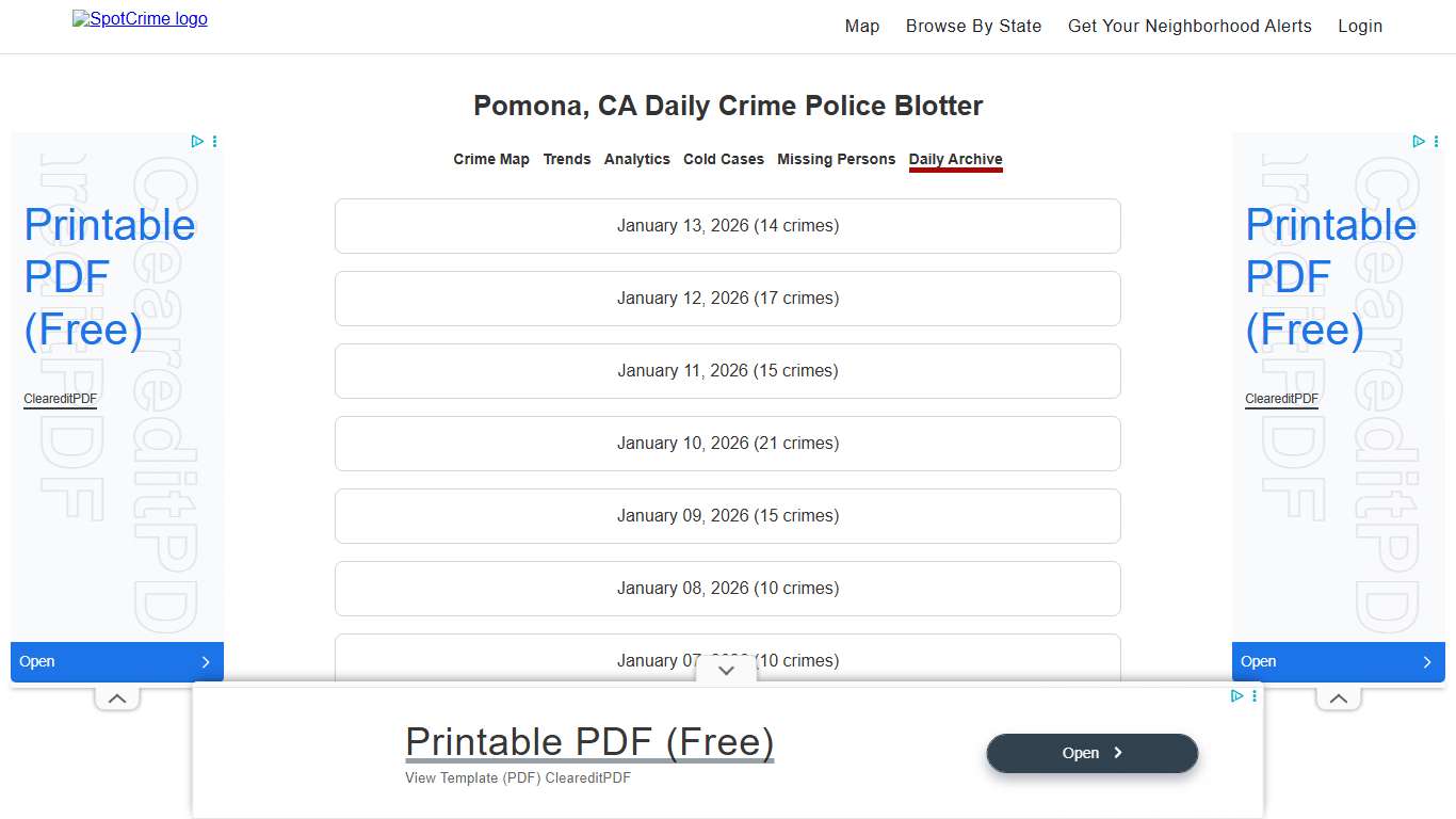 Pomona, CA Daily Crime Police Blotter SpotCrime